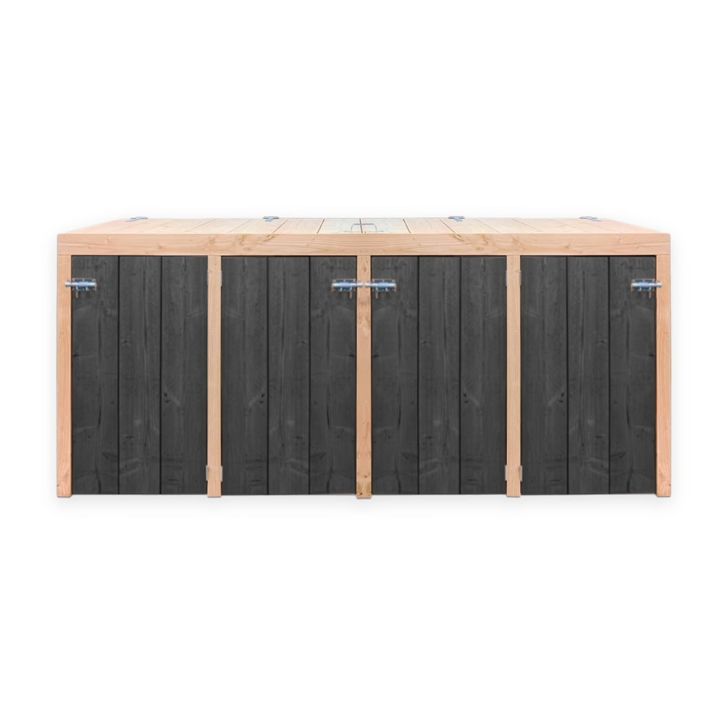 [KOD4-1] Kliko Ombouw Douglas 4 (4 x 140 Liter, Achterkant Open, Deuren Naturel, Geen gasdrukveren)-zwarte deuren.webp